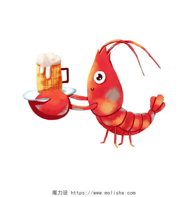 可爱龙虾手端啤酒插图小龙虾